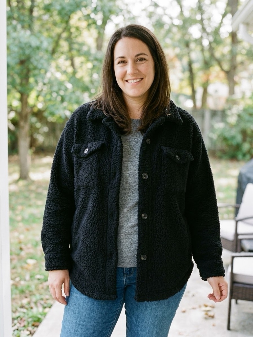 Love Tree Black Cozy Fuzzy Sherpa Fleece Shacket Jacket L